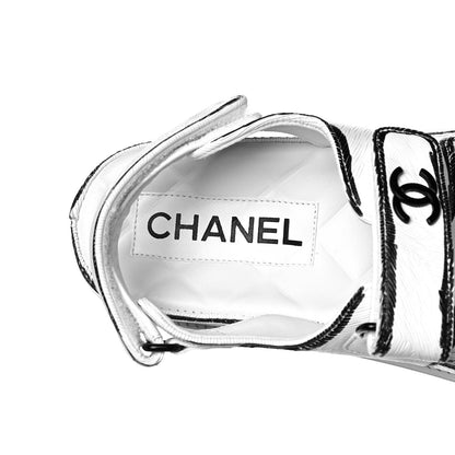 Chanel Calfskin Printed Velcro Dad Sandals 37 White Black 7 of 9