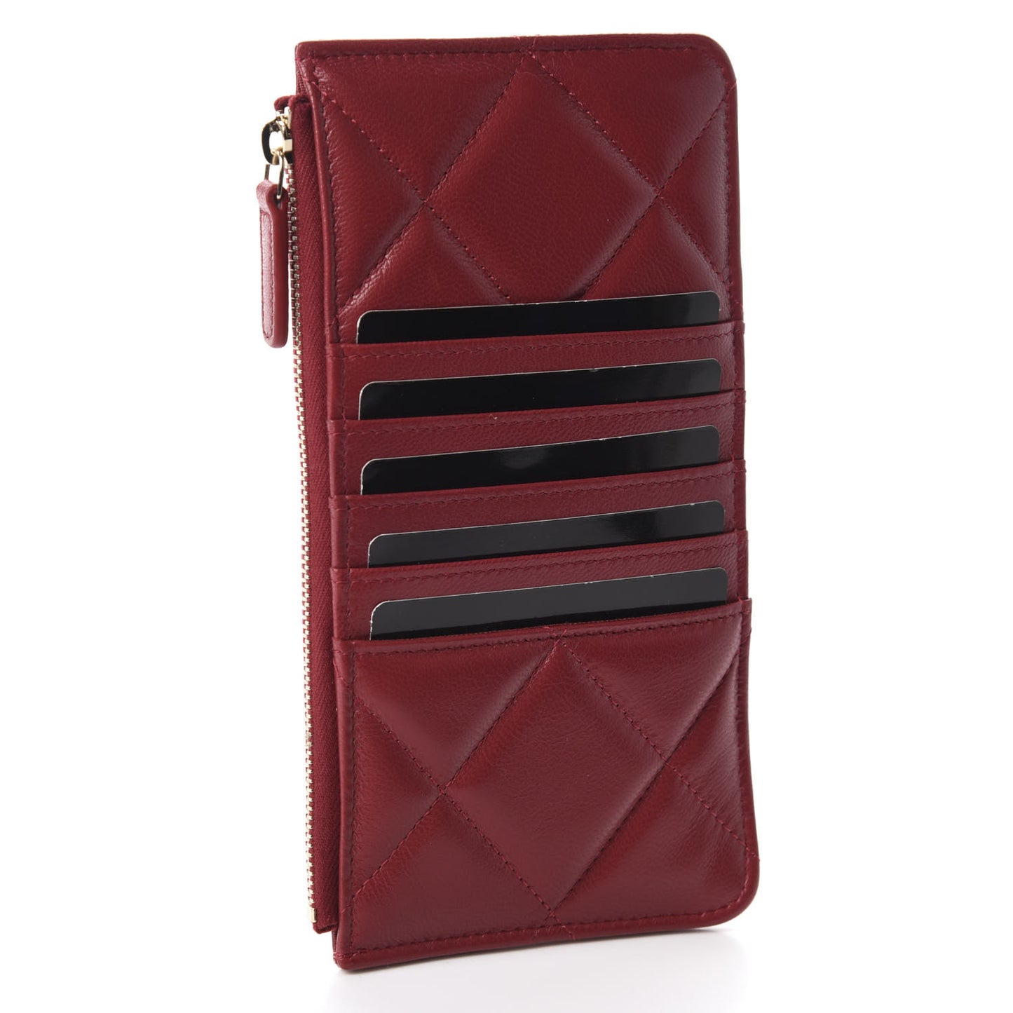 Shiny Goatskin Quilted 19 Flat Wallet Pouch Red