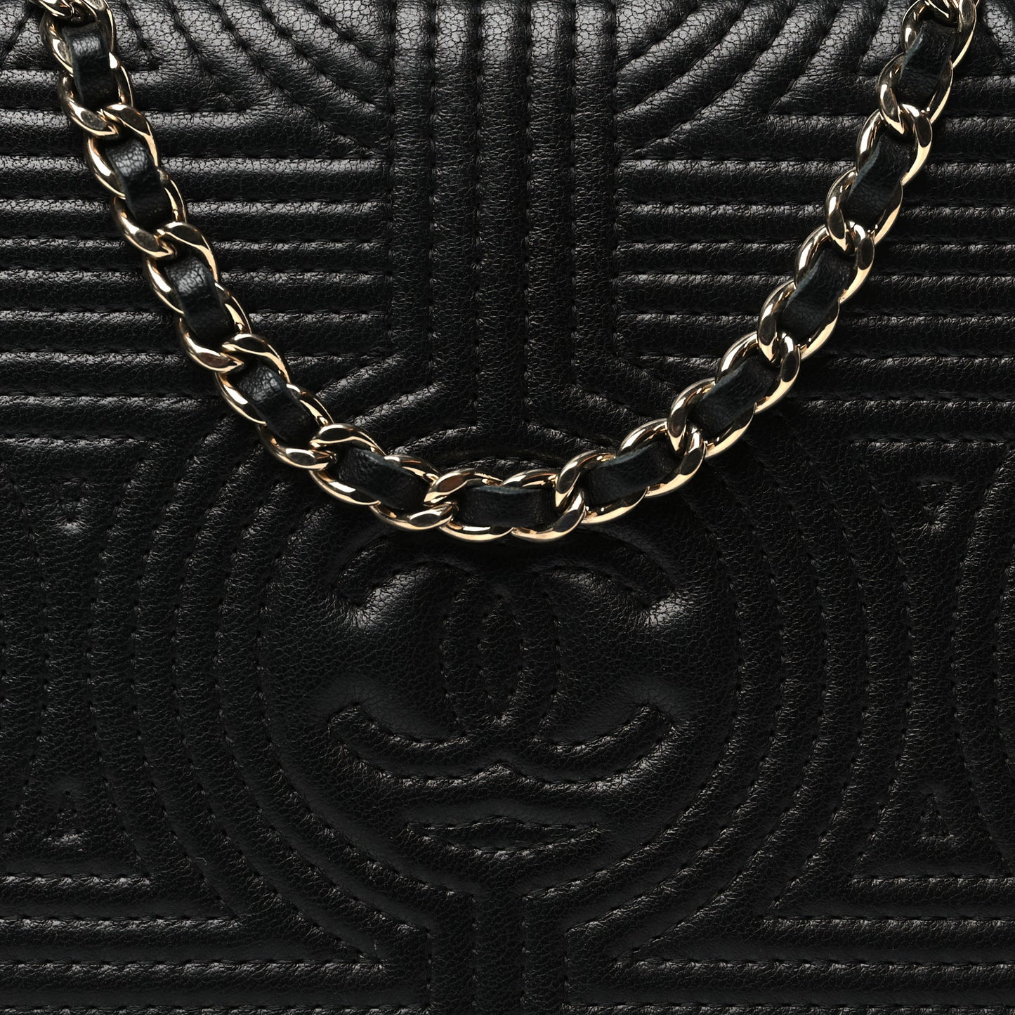 Lambskin Quilted Korean Garden Wallet On Chain WOC Black
