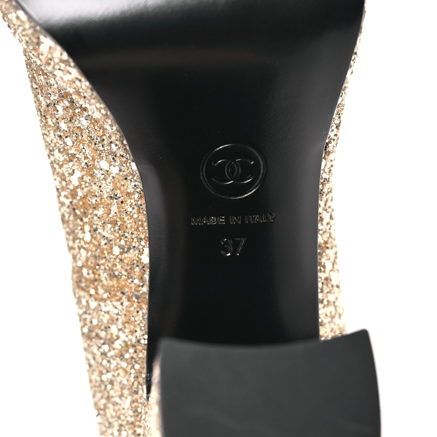 Glitter Lambskin Cap Toe CC Mary Jane Pumps 37 Light Gold Black