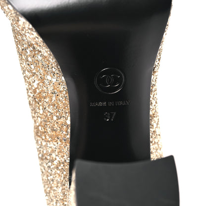 Chanel Glitter Lambskin Cap Toe CC Mary Jane Pumps 37 Light Gold Black 7 of 9
