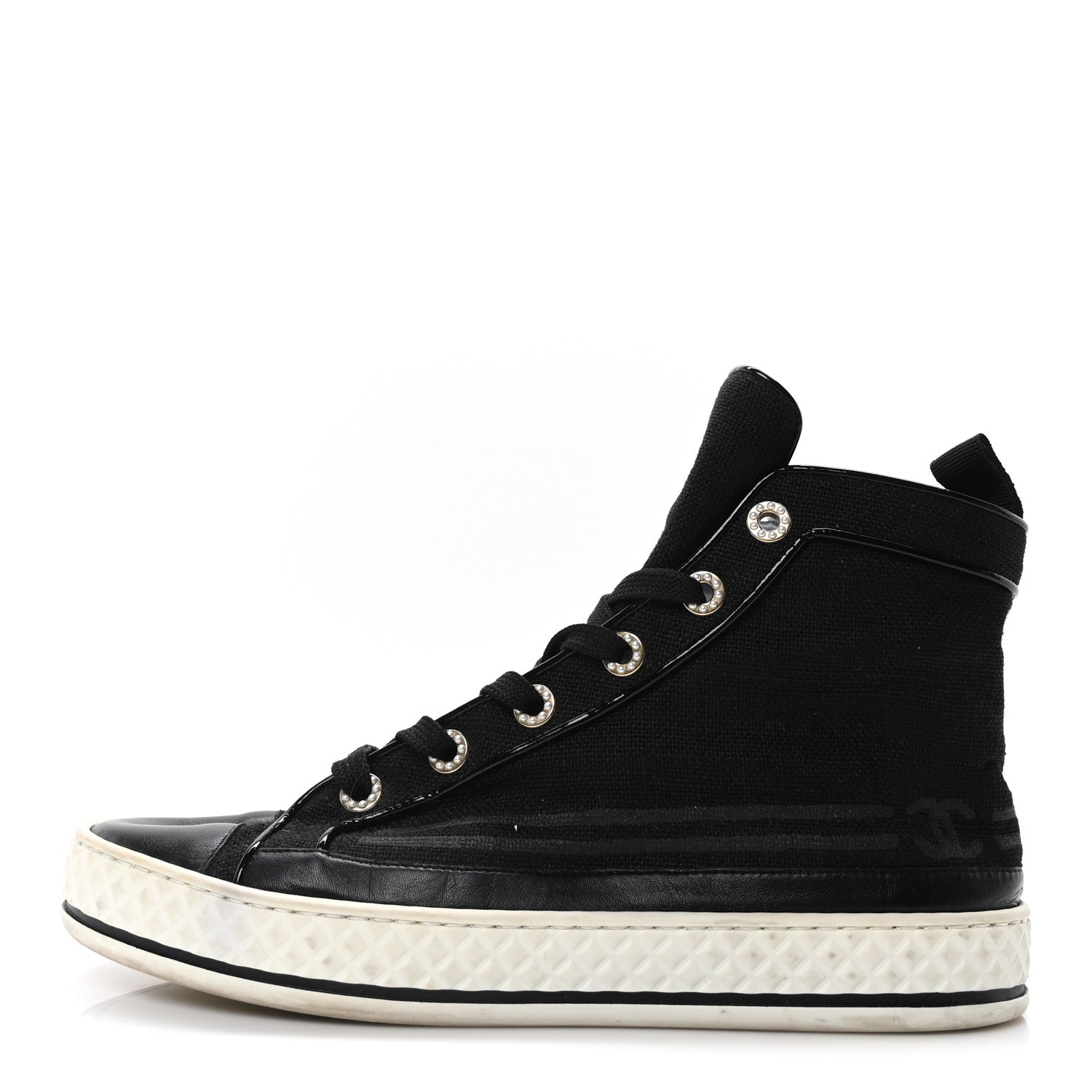 Chanel Fabric Lambskin Lace Up Cap Toe Sneakers 39.5 Black 2 of 18