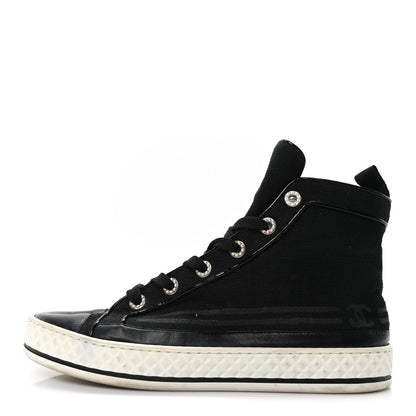 Chanel Fabric Lambskin Lace Up Cap Toe Sneakers 39.5 Black 2 of 18