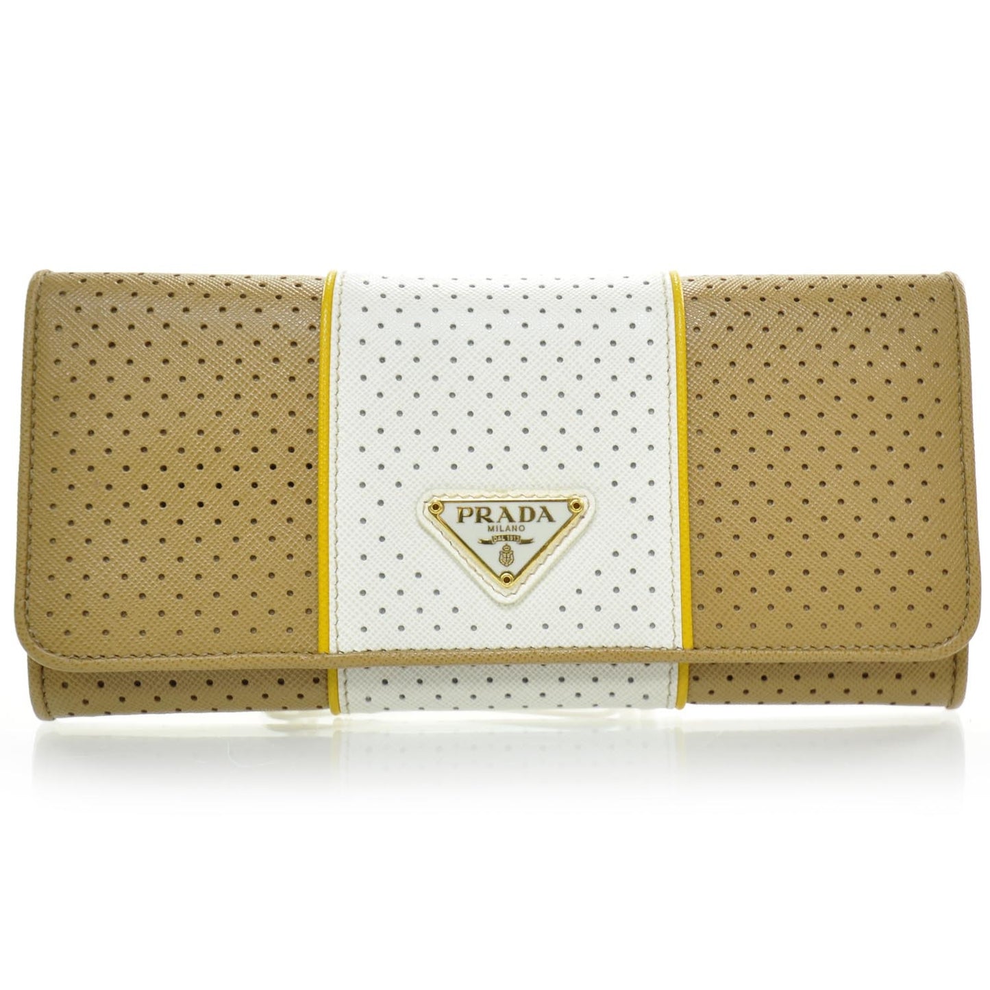Saffiano Perforated Stripe Continental Wallet Cuoio Mimosa