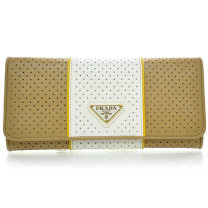 Prada Saffiano Perforated Stripe Continental Wallet Cuoio Mimosa 1 of 9