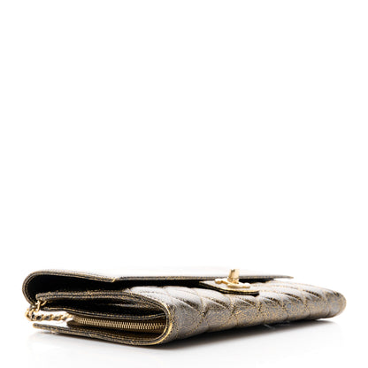 Chanel Cracked Metallic Calfskin Quilted Zip Away Chain Clutch Gold 4 of 13