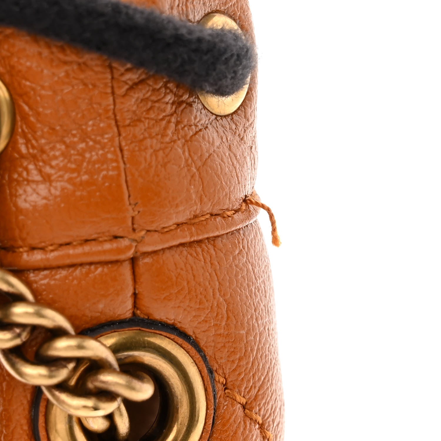 Gucci Vintage Effect Calfskin Matelasse Diagonal Mini Torchon GG Marmont 2.0 Bucket Bag Cognac 11 of 11