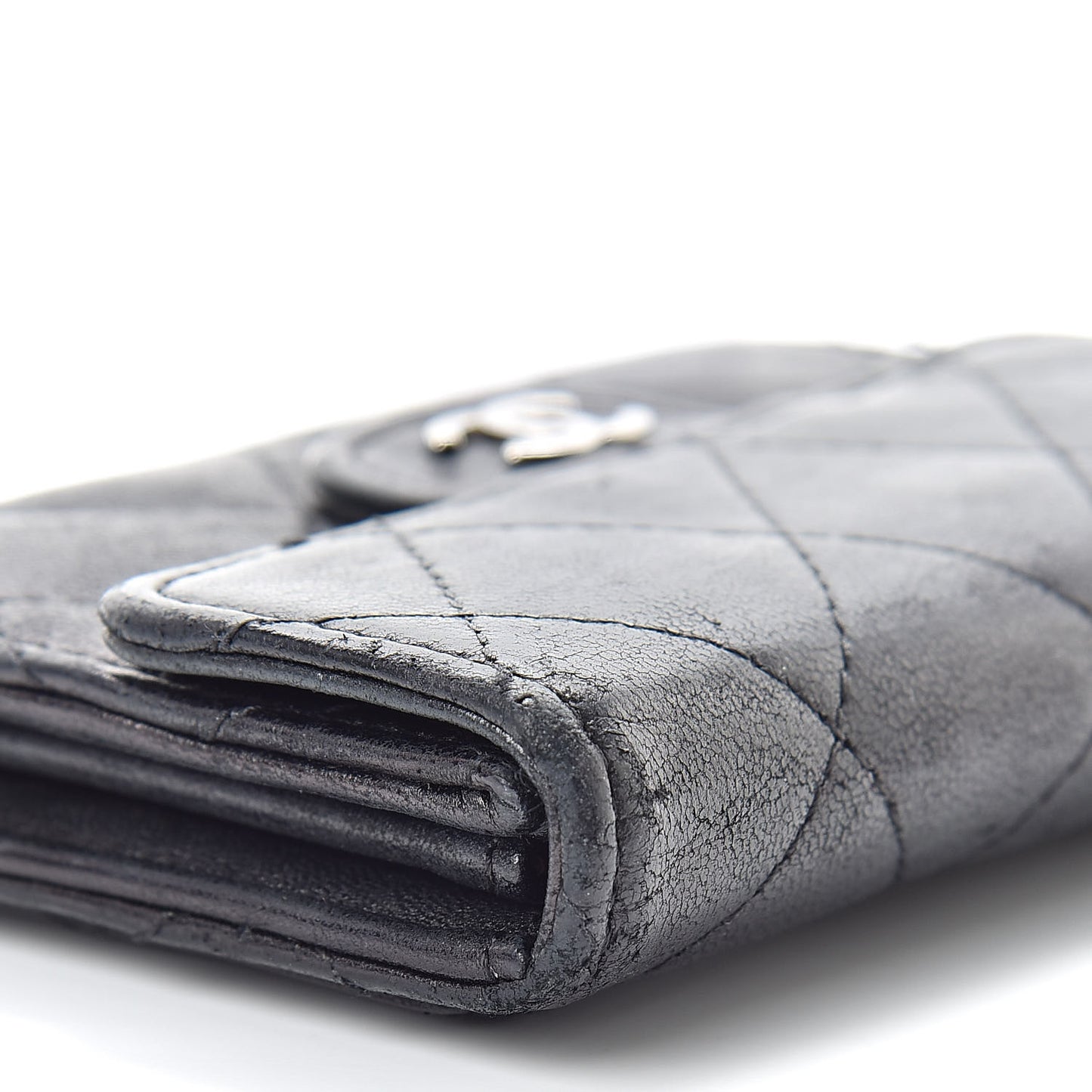 Lambskin Quilted Flap Card Holder Wallet Black