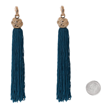 Saint Laurent Metal Tassel Earrings Gold Turquoise 2 of 4