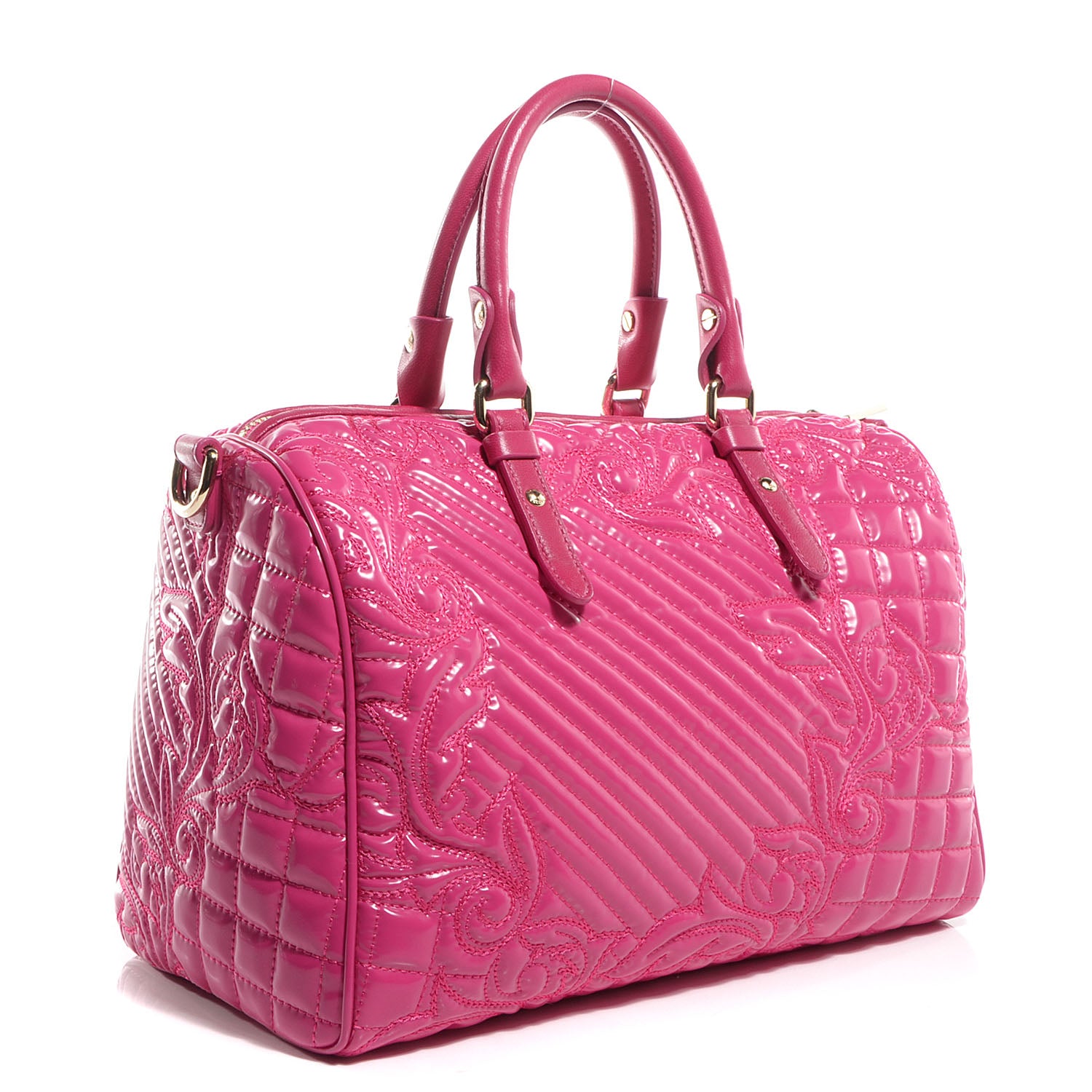 Versace Barocco Quilted Leather Vanitas Bowling Bag Fuchsia 3 of 10