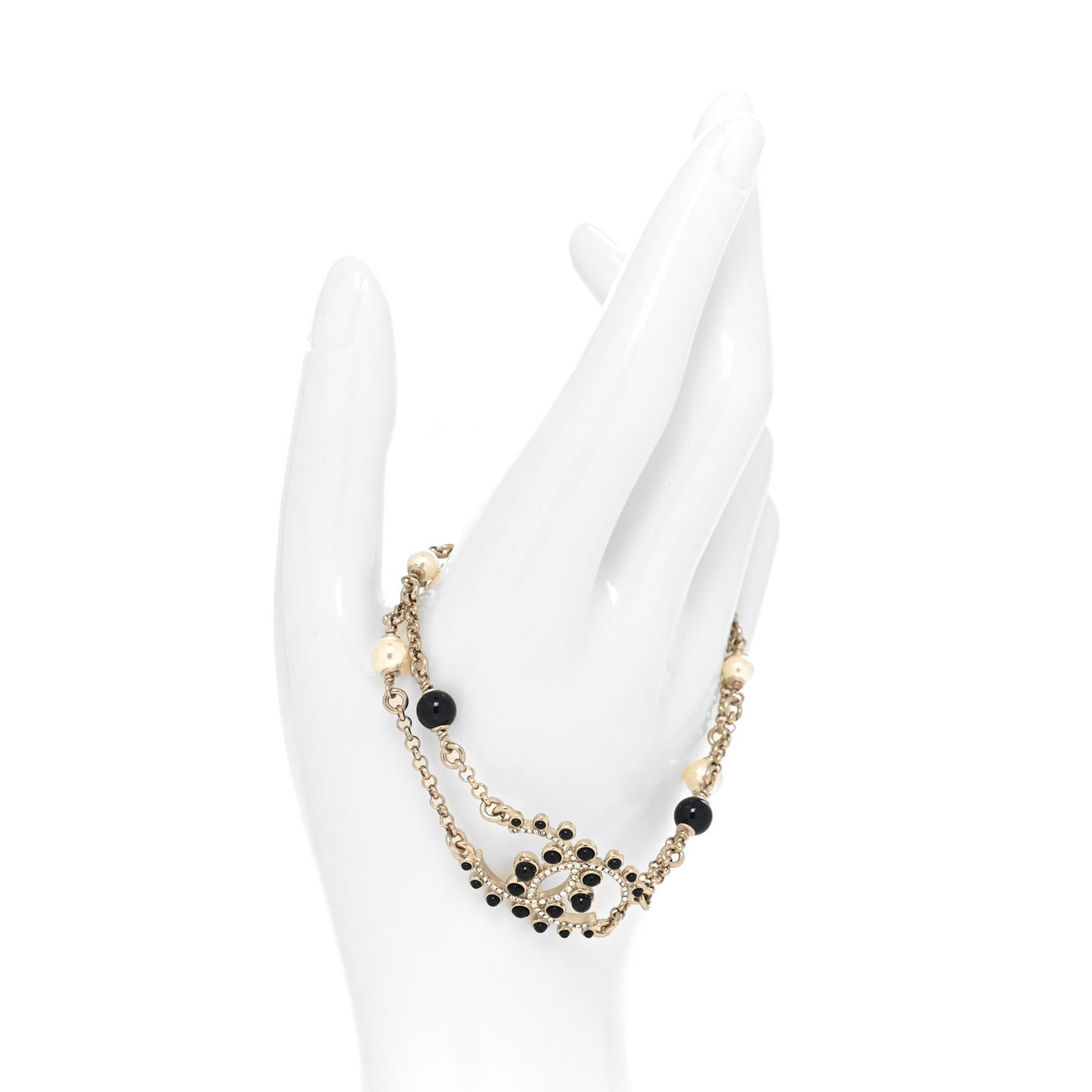 Crystal Enamel Pearl CC Bracelet Black Gold