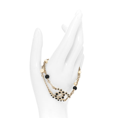 Chanel Crystal Enamel Pearl CC Bracelet Black Gold 2 of 5
