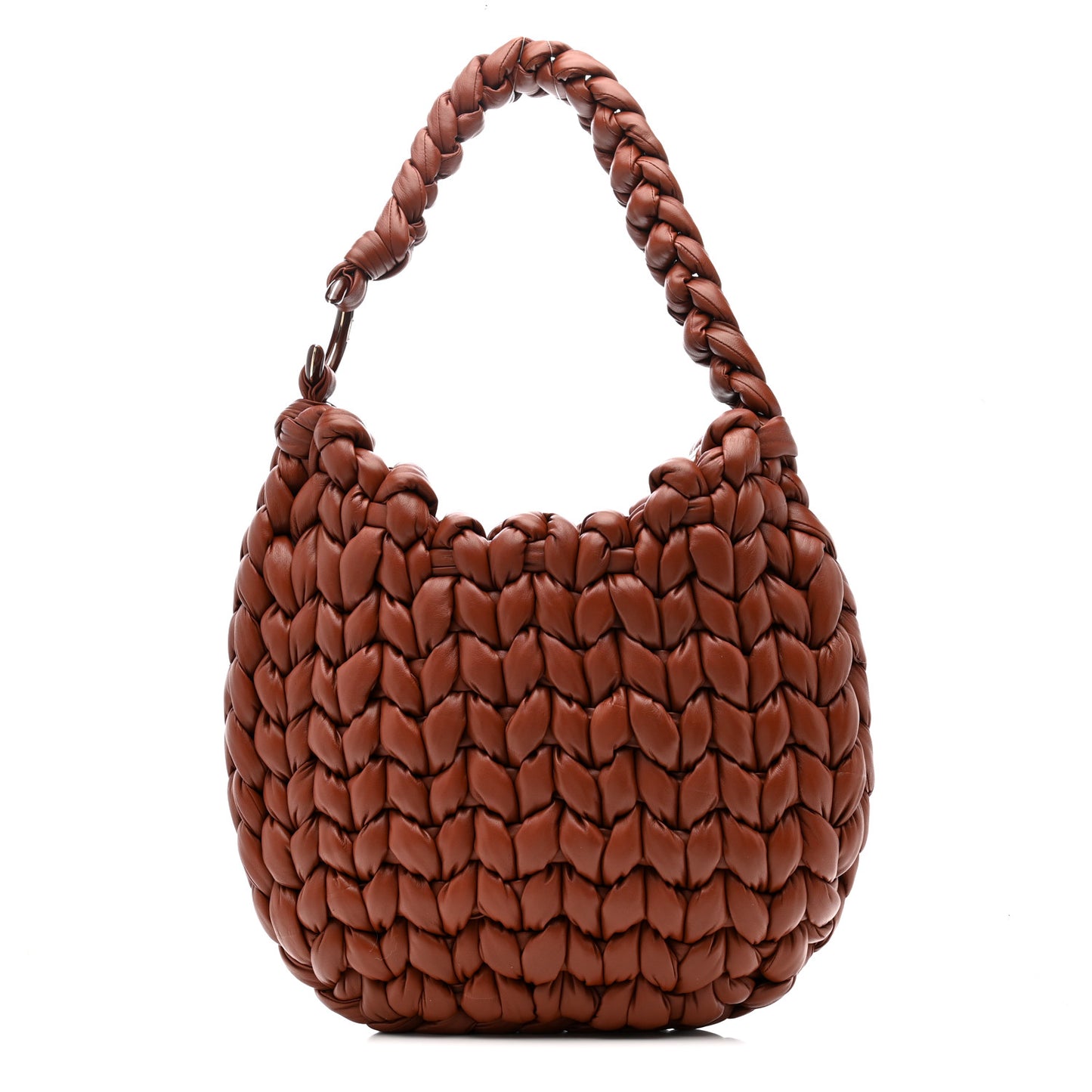 Lambskin Woven Wooden C Shoulder Bag Sepia Brown