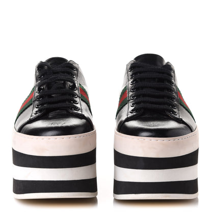 Gucci Malaga Kid Peggy Platform Sneakers 37.5 Black White 2 of 10