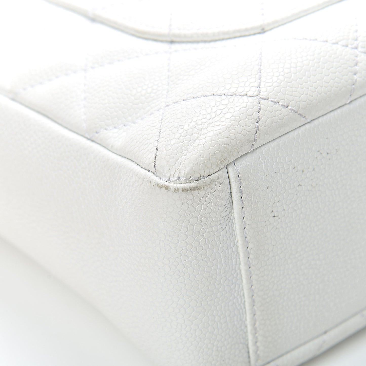Caviar Quilted Petit Shopping Tote PST White