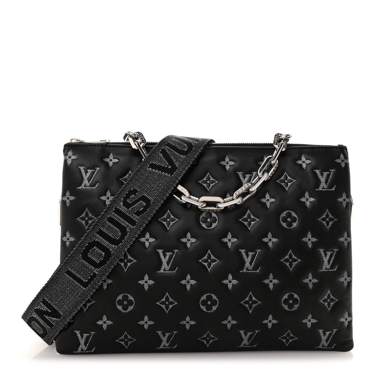 Louis Vuitton Lambskin Embossed Monogram Coussin MM Black Gray 1 of 11