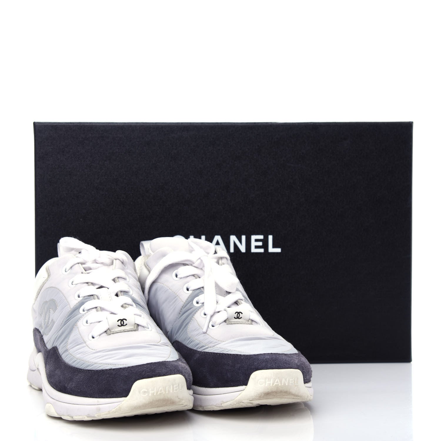 Chanel Nylon Calfskin Suede CC Sneakers 37 Grey 11 of 11