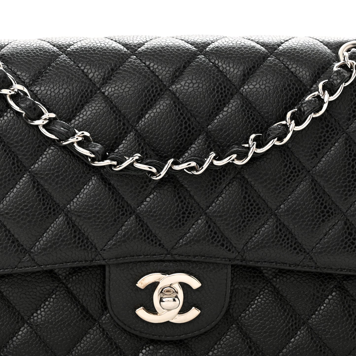 Caviar Quilted Medium Double Flap Black