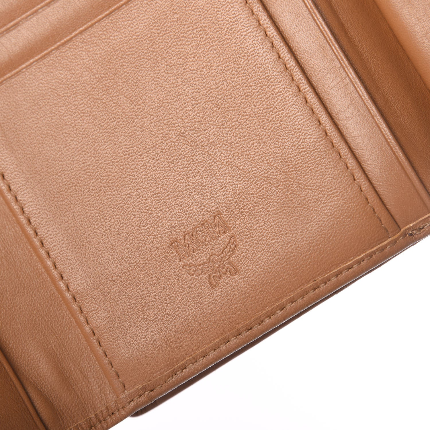 MCM Calfskin Studded Compact Wallet Cognac 6 of 6