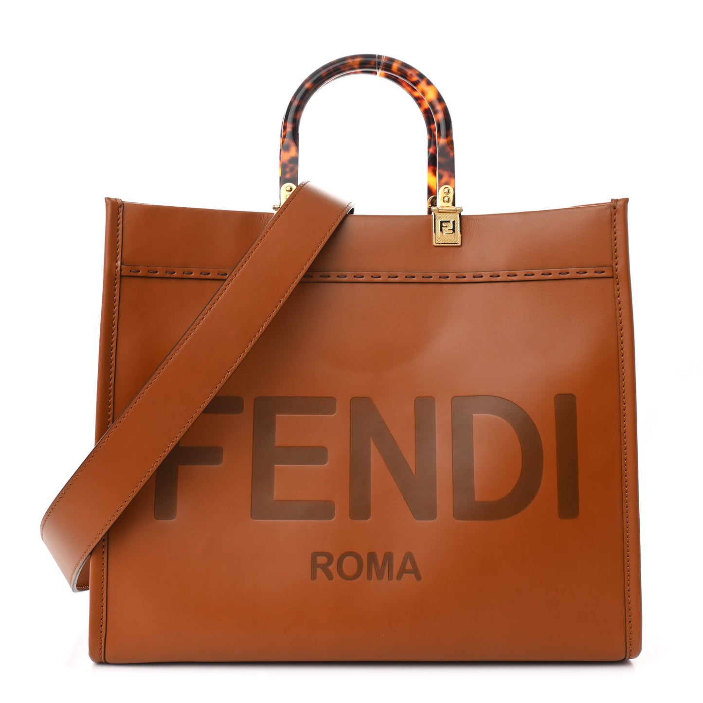 Vitello King Plexiglass Medium Fendi Sunshine Shopper Tote Cuoio