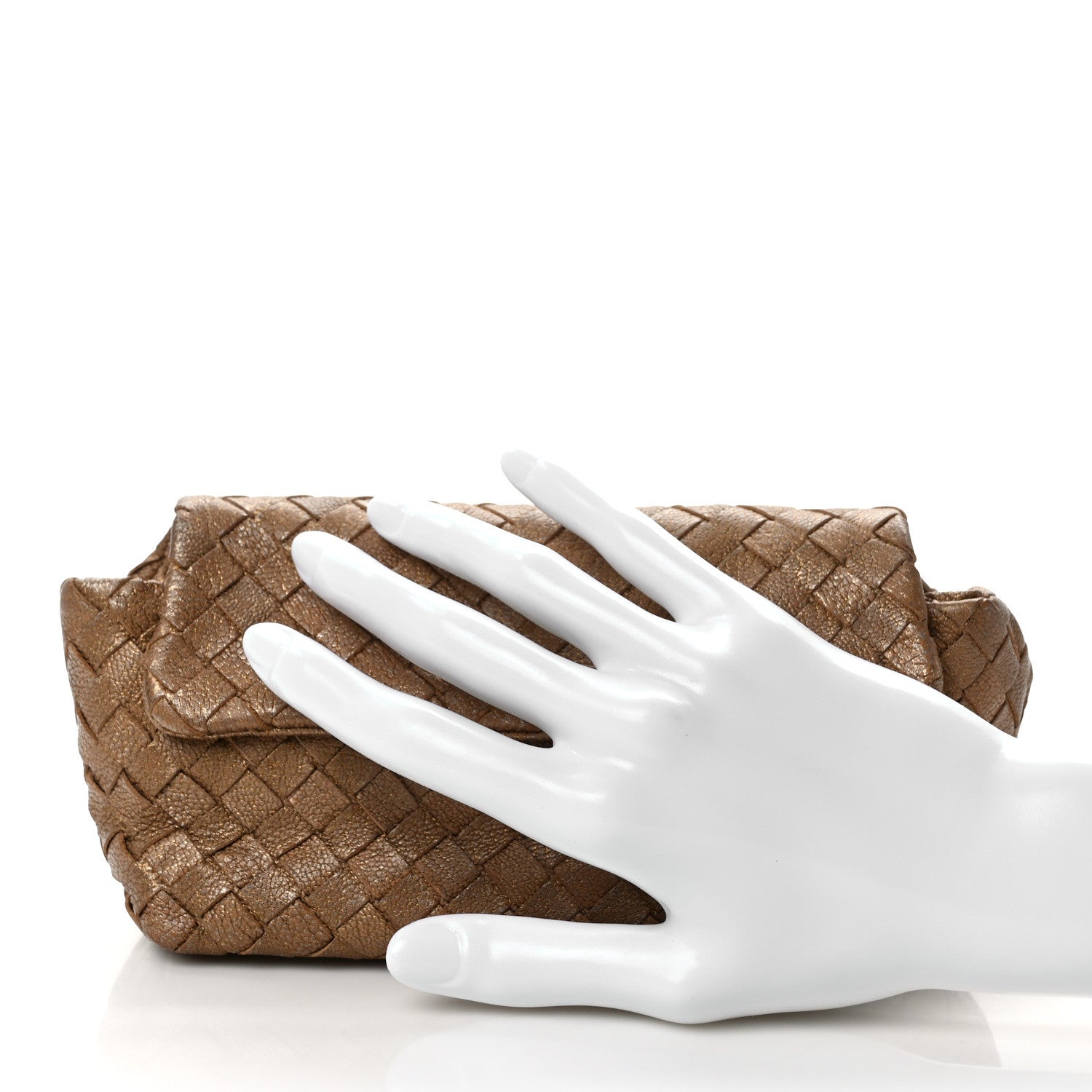 Bottega Veneta Metallic Chevre Intrecciato Cosmetic Case Ottone 2 of 12