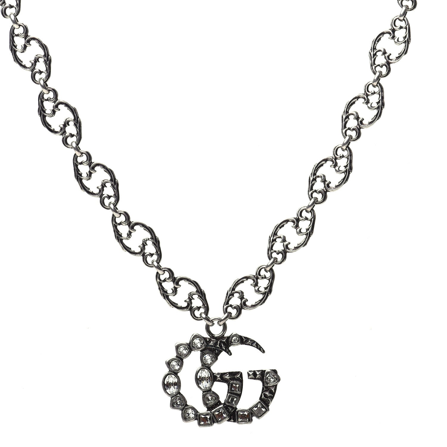 Gucci Crystal Marmont Necklace Aged Silver 1 of 7