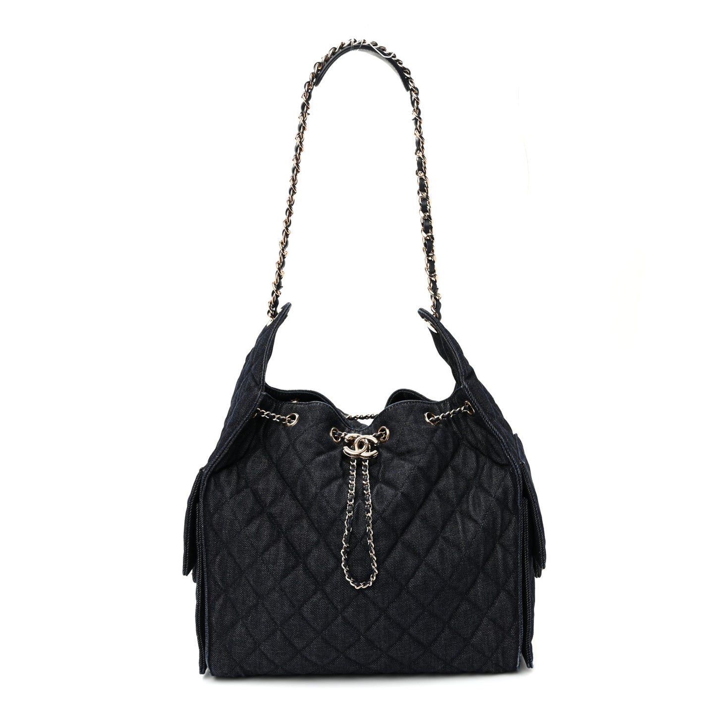 Denim Quilted Medium Chanel 25 Handbag Dark Blue