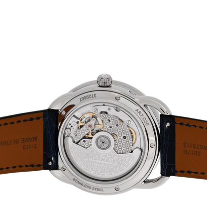 Hermes Stainless Steel Alligator Diamond Bezel Blue Mother of Pearl 38mm Arceau Petite Lune Automatic Watch Bleu Saphir 4 of 5