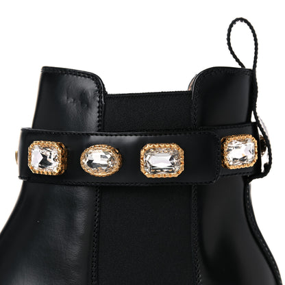 Gucci Calfskin Crystal GG Trip Chelsea Ankle Boots 39 Black 12 of 13