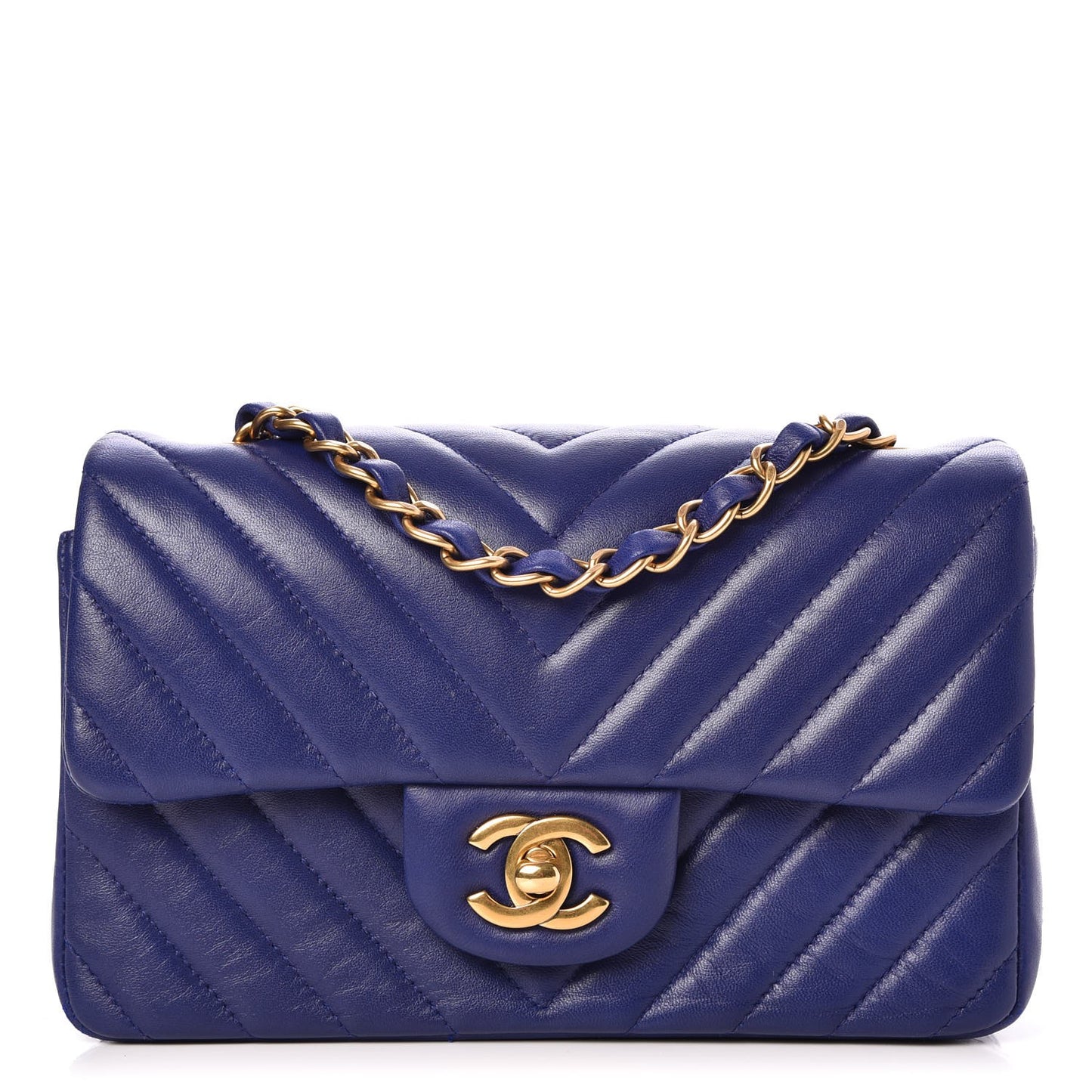 Lambskin Chevron Quilted Mini Rectangular Flap Blue