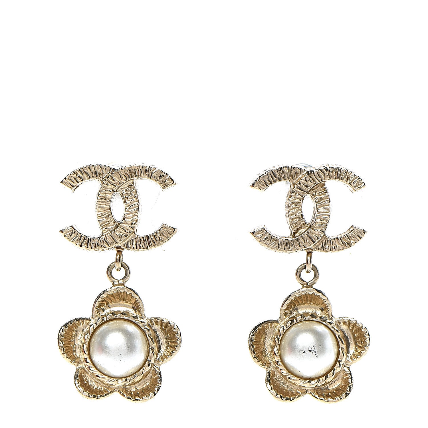 Chanel Pearl CC Camellia Earrings Gold 1 of 6