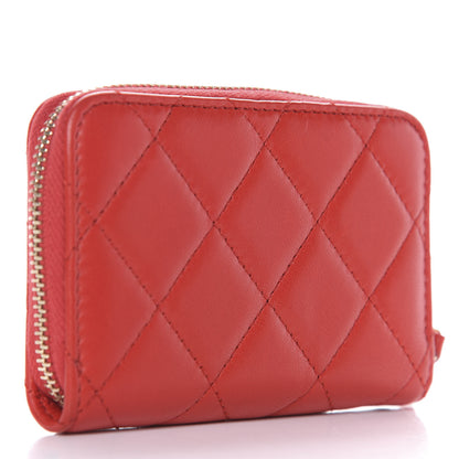 Chanel Lambskin Quilted Camellia Zip Coin Purse Red 3 of 8