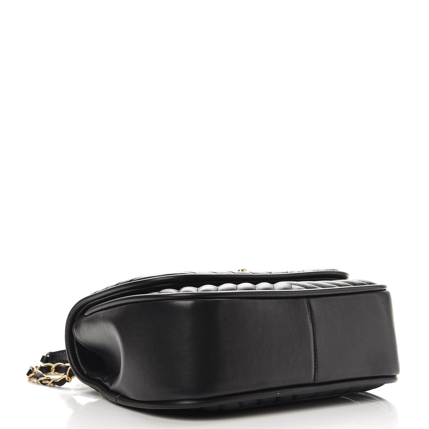 Lambskin Reverse Chevron Quilted Round Top Handle Flap Black