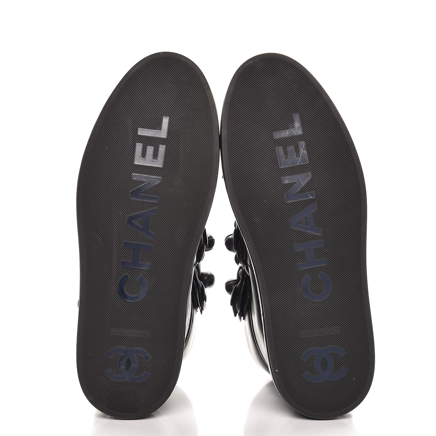 Calfskin Camellia High Top Sneakers 37.5 Navy
