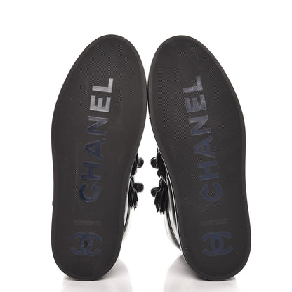 Chanel Calfskin Camellia High Top Sneakers 37.5 Navy 5 of 7