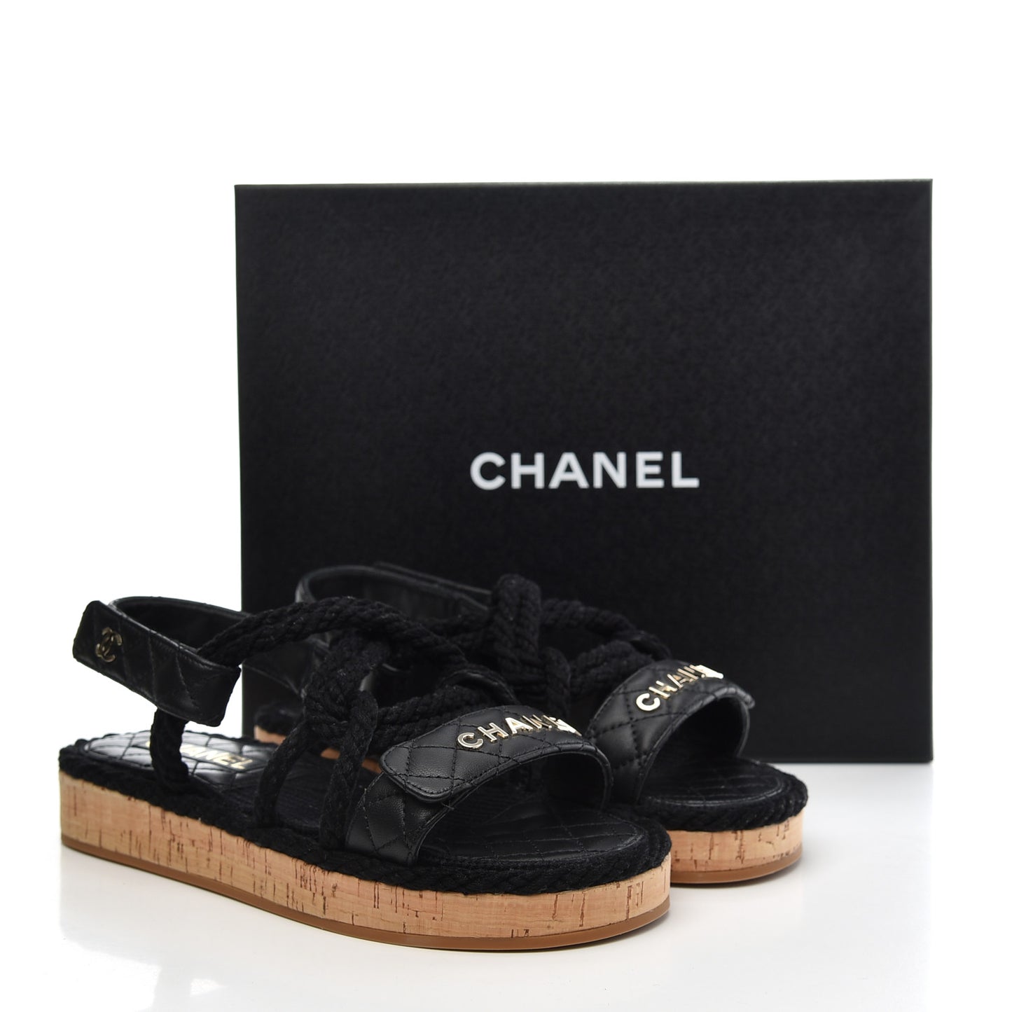 Cord Lambskin Quilted Logo Sandals 38 Black