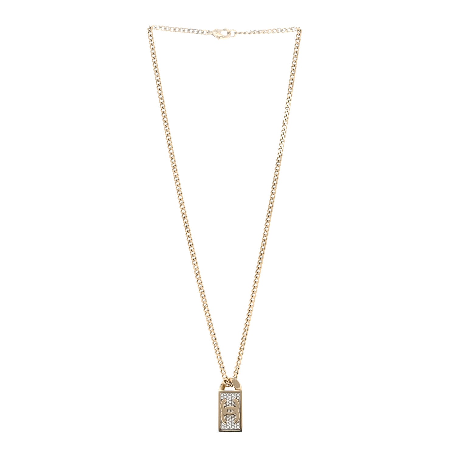 Chanel Crystal Dog Tag Charm Necklace Gold 3 of 7