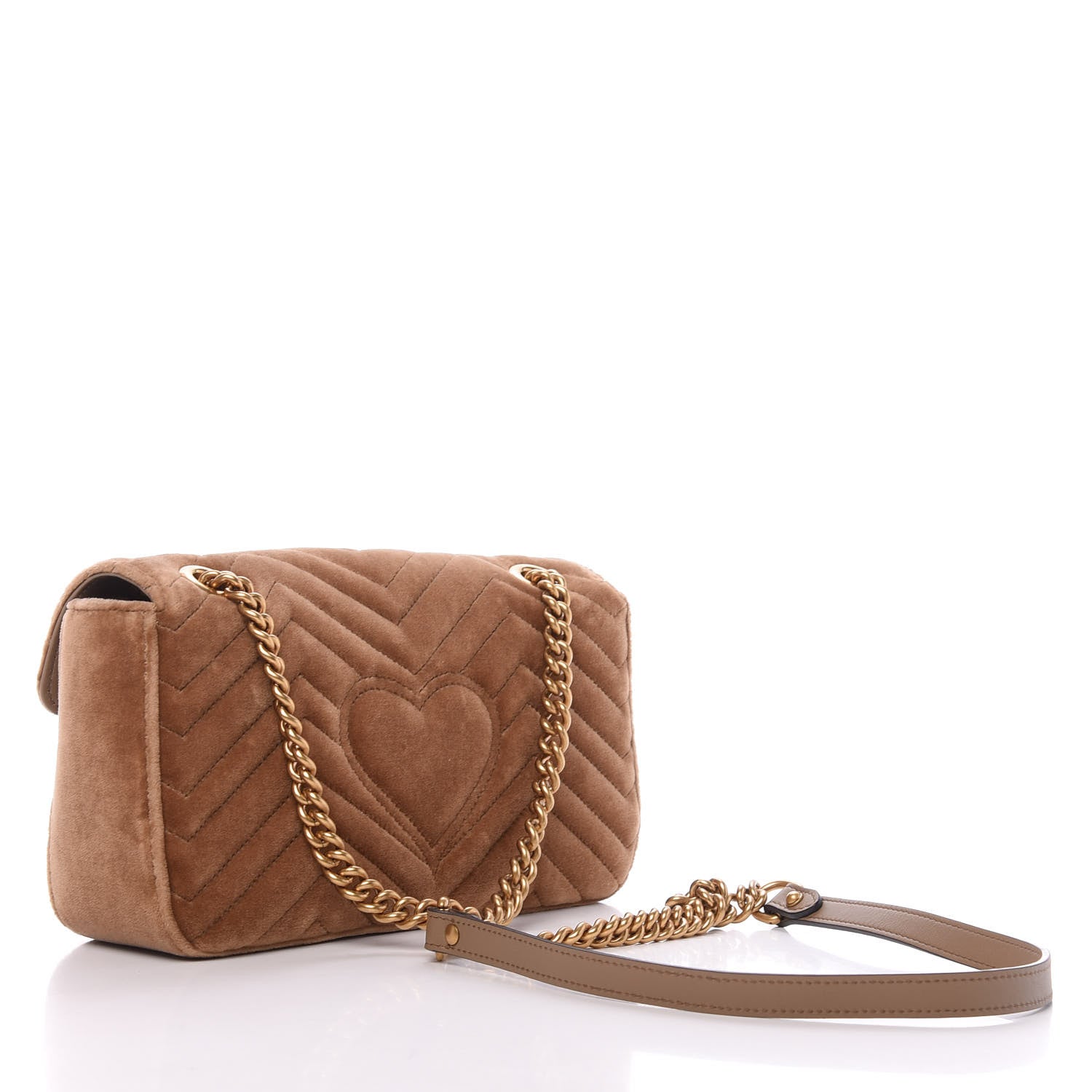 Gucci Velvet Matelasse Small GG Marmont Shoulder Bag Taupe 3 of 10