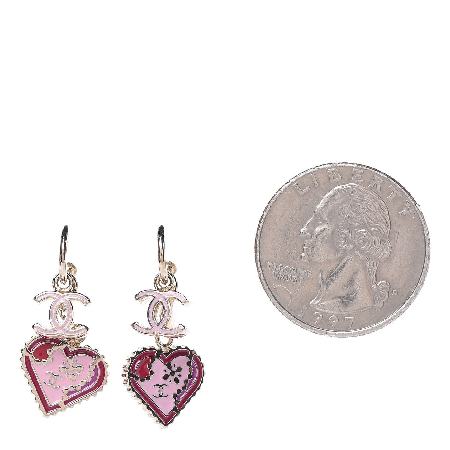 Enamel Valentine CC Heart Drop Earrings Pink Gold