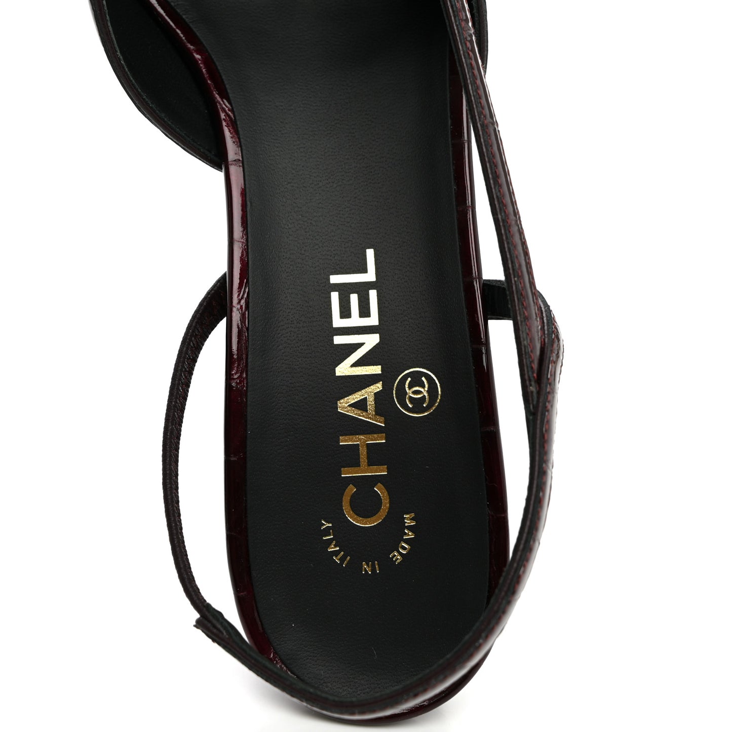 Patent Calfskin Crocodile Embossed Cap Toe CC Slingback Pumps 41 Dark Burgundy Black