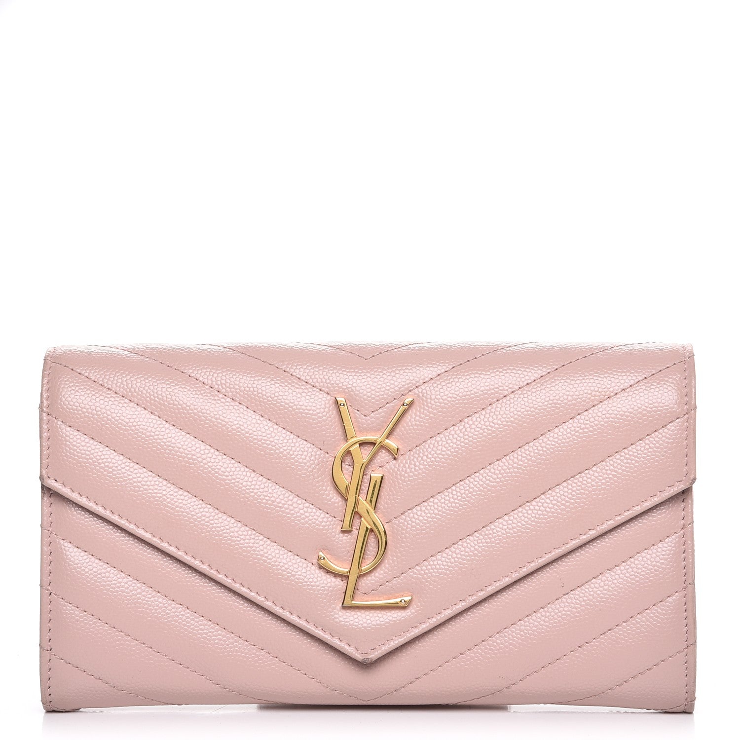 Saint Laurent Grain De Poudre Matelasse Chevron Monogram Flap Wallet Pale Pink 1 of 10