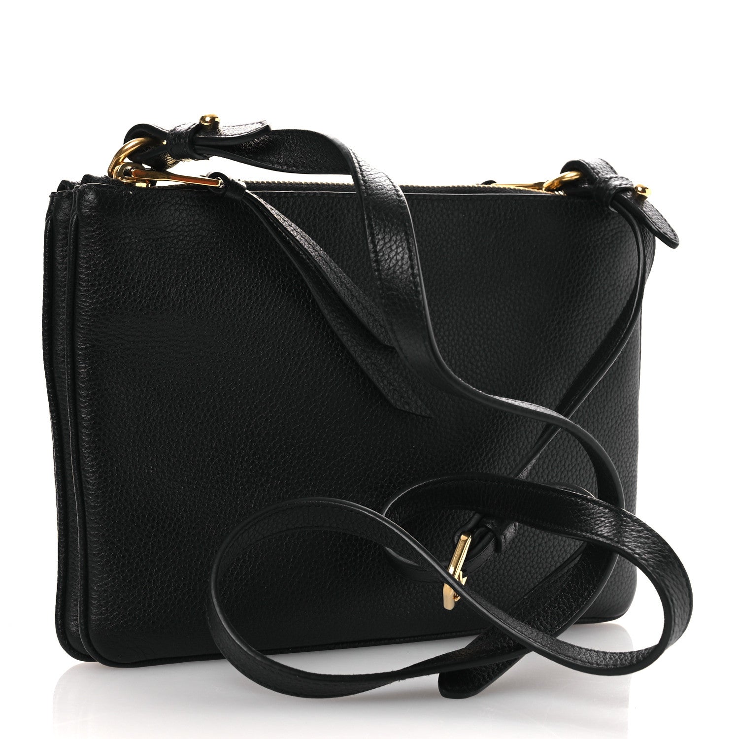 Prada Vitello Phenix Double Zip Crossbody Bag Black 1813328