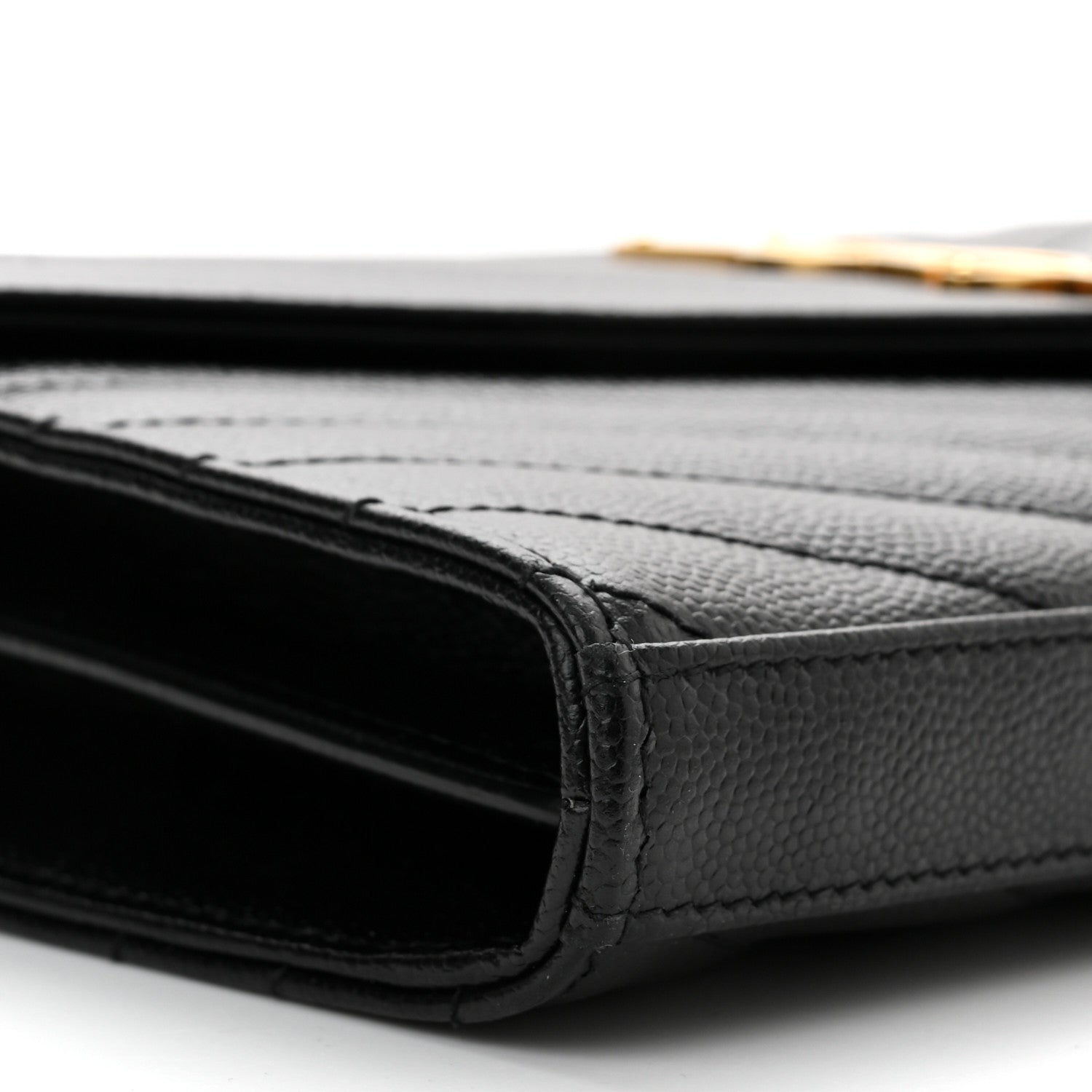 Saint Laurent Grain De Poudre Matelasse Chevron Monogram Chain Wallet Black 8 of 10