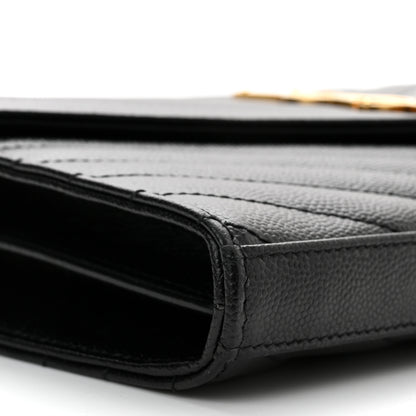 Saint Laurent Grain De Poudre Matelasse Chevron Monogram Chain Wallet Black 8 of 10