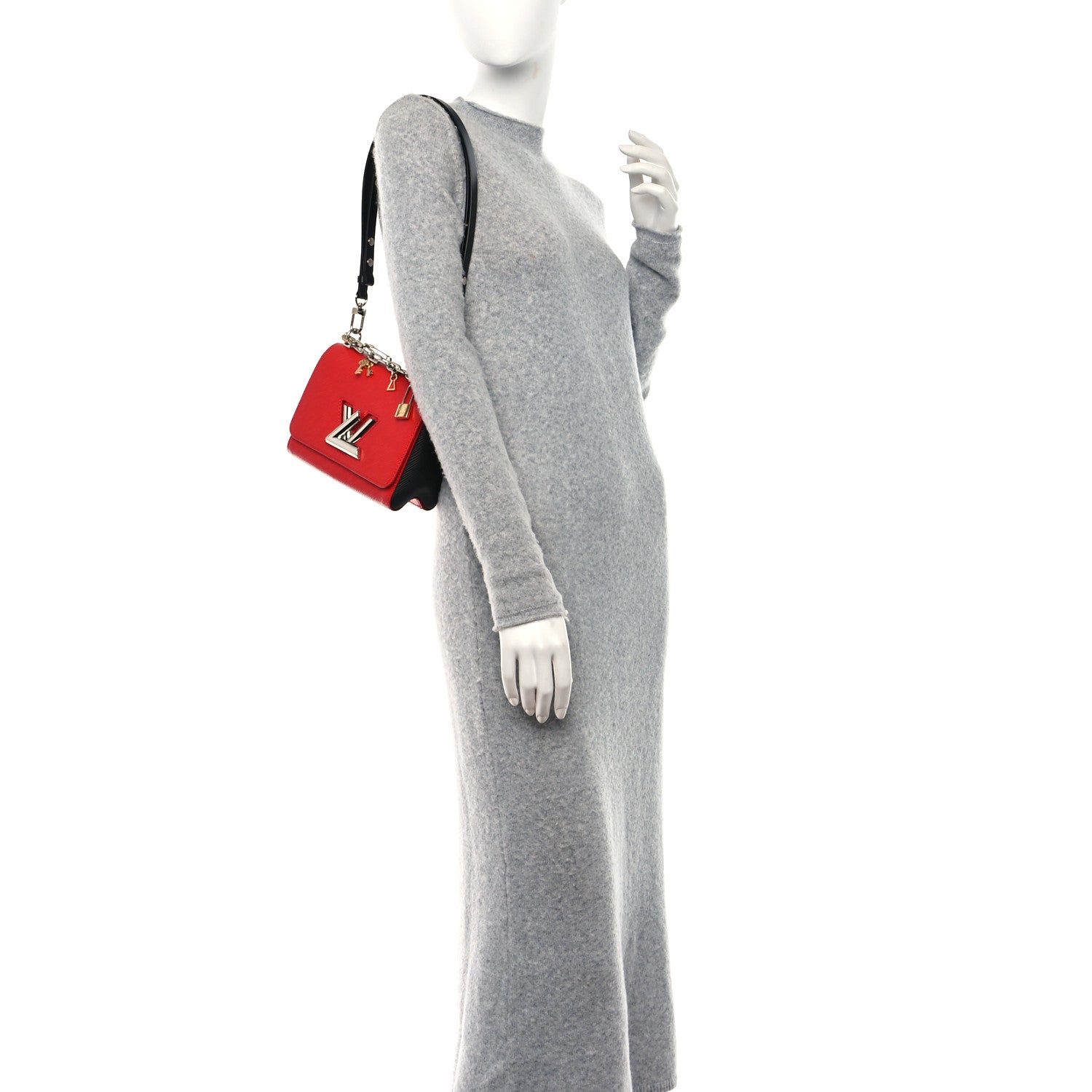 Louis Vuitton Epi Twist Bi-Color Love Lock Charm Shoulder Bag PM Red Black 3 of 8