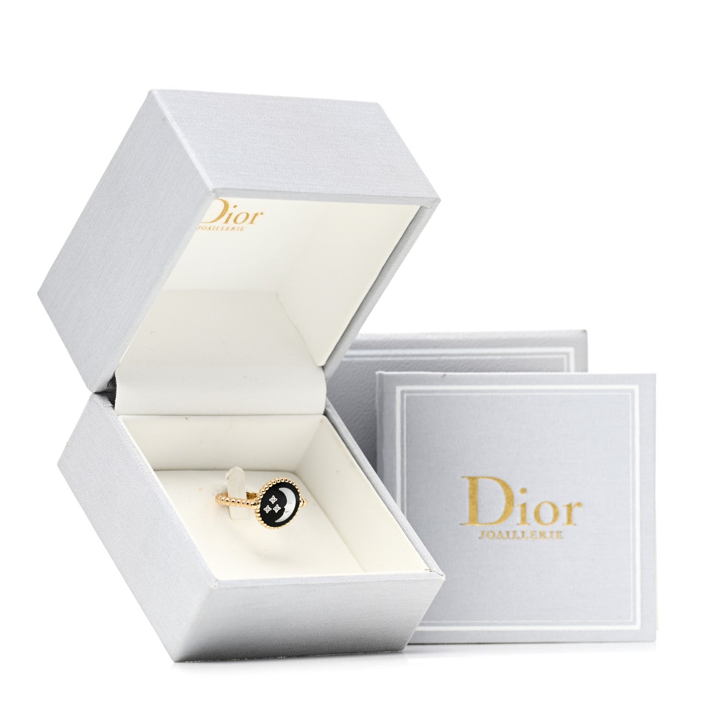 18K Yellow Gold Diamond Onyx Mother of Pearl Rose Des Vents Ring 49 4.75
