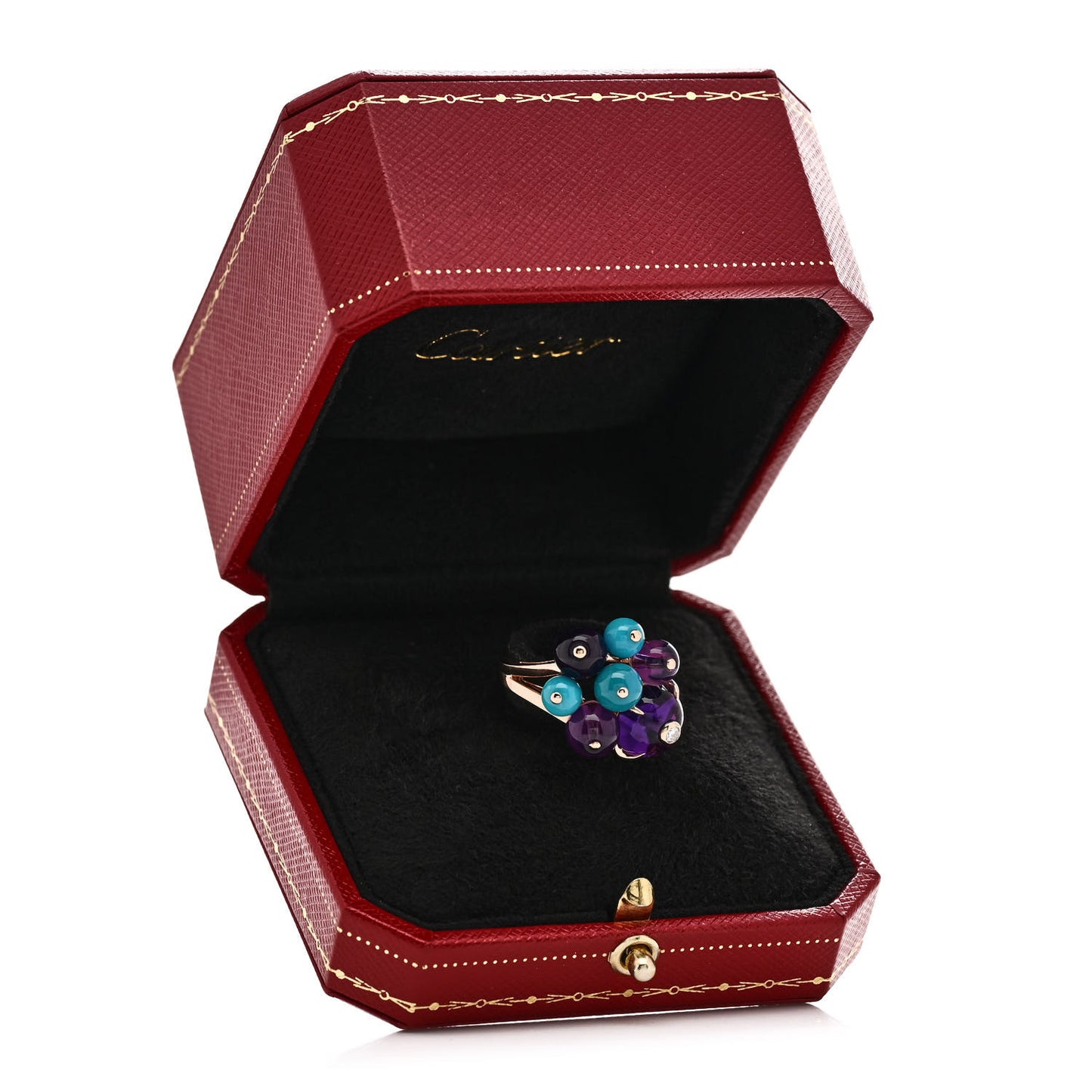 18K Rose Gold Diamond Turquoise Amethyst Les Delices de Goa Ring 56 7.5
