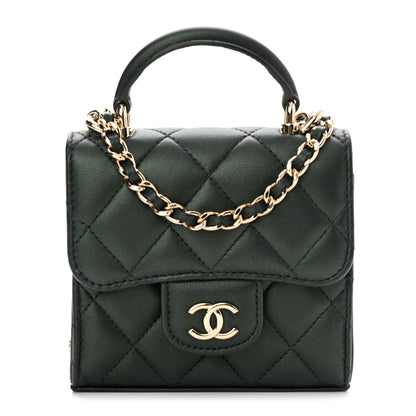Chanel Iridescent Lambskin Quilted Top Handle Clutch With Chain Dark Green 1 of 13