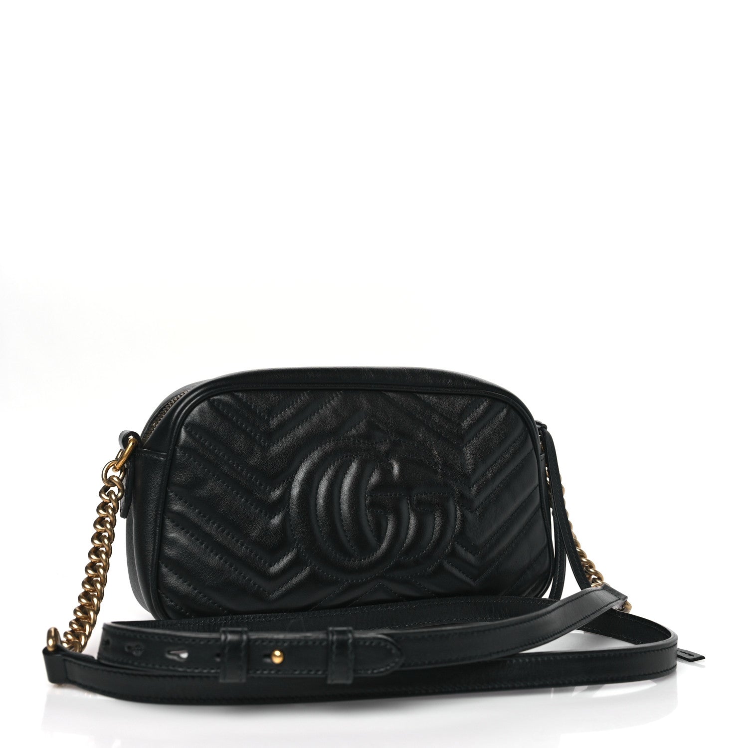 Gucci Calfskin Matelasse Small GG Marmont Chain Shoulder Bag Black 3 of 10
