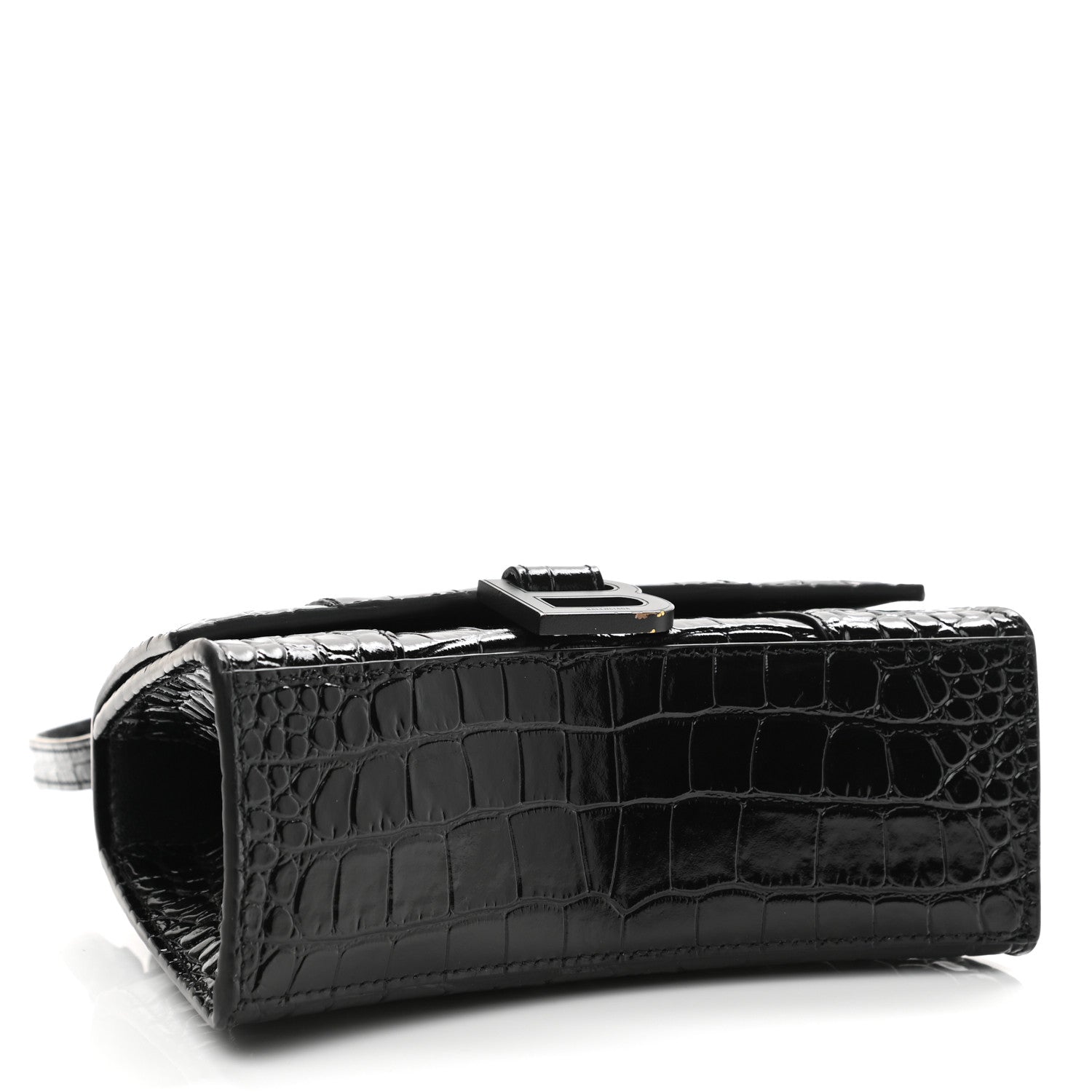 Balenciaga Shiny Calfskin Monochrome Crocodile Embossed Hourglass Top Handle Bag XS Black 4 of 11